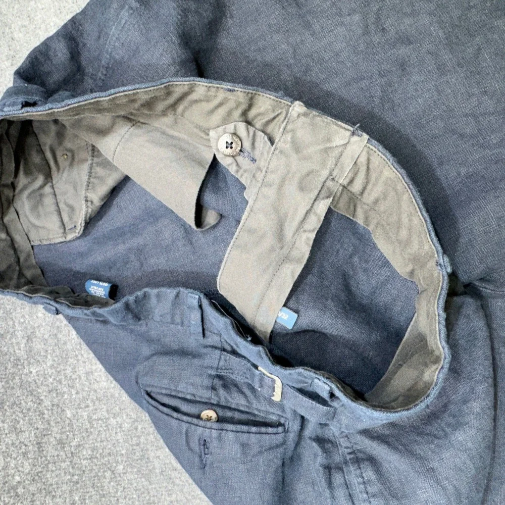 Vintage Polo Ralph Lauren Pants Mens 38x32 Blue Linen Buckle Pleated Cuffed